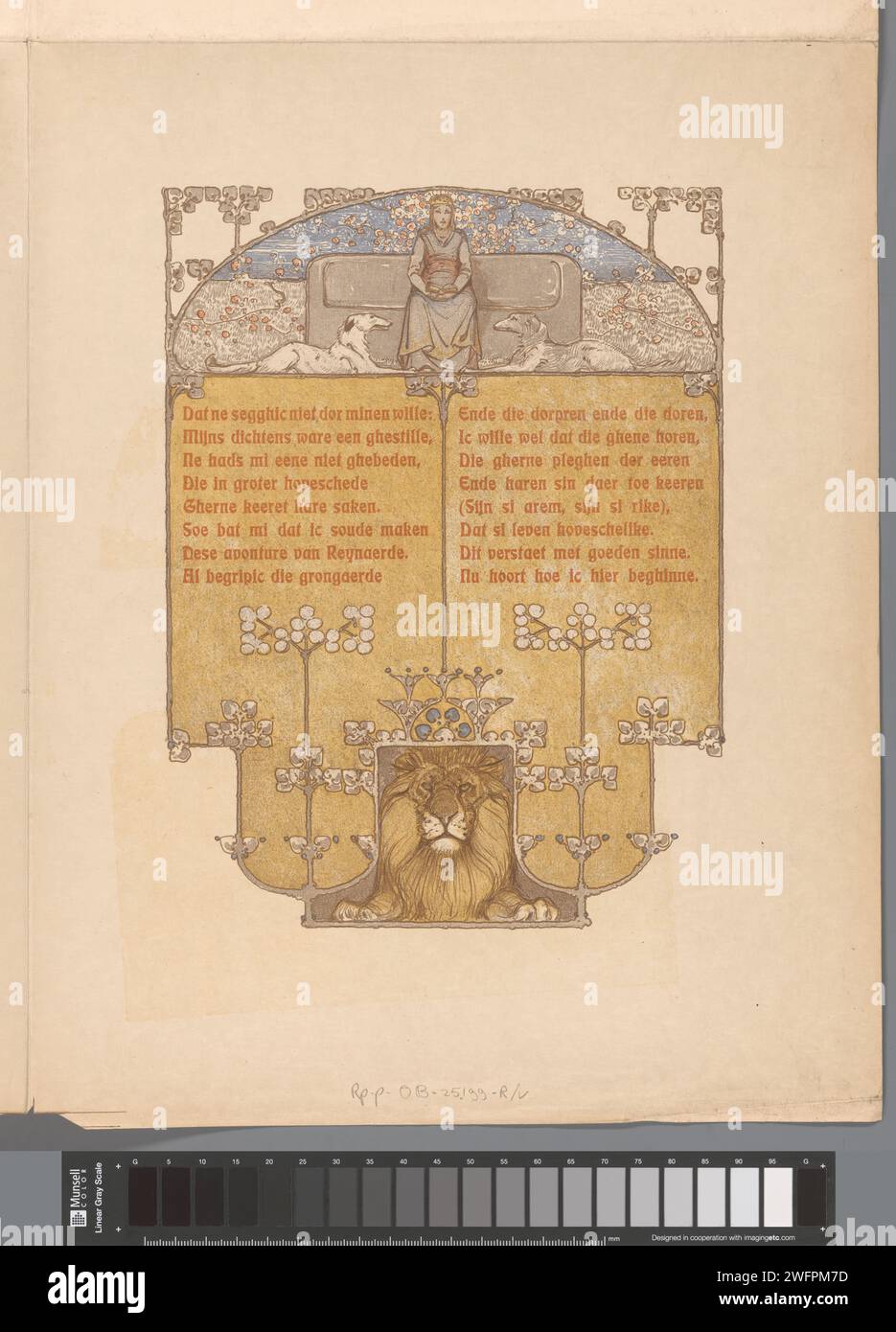 Quatre pages pour : Stijn Streuvel, Reinaert de vos, 1910, Bernard Willem Wierink, c. 1910 papier imprimé fable de Reynard le Renard Banque D'Images
