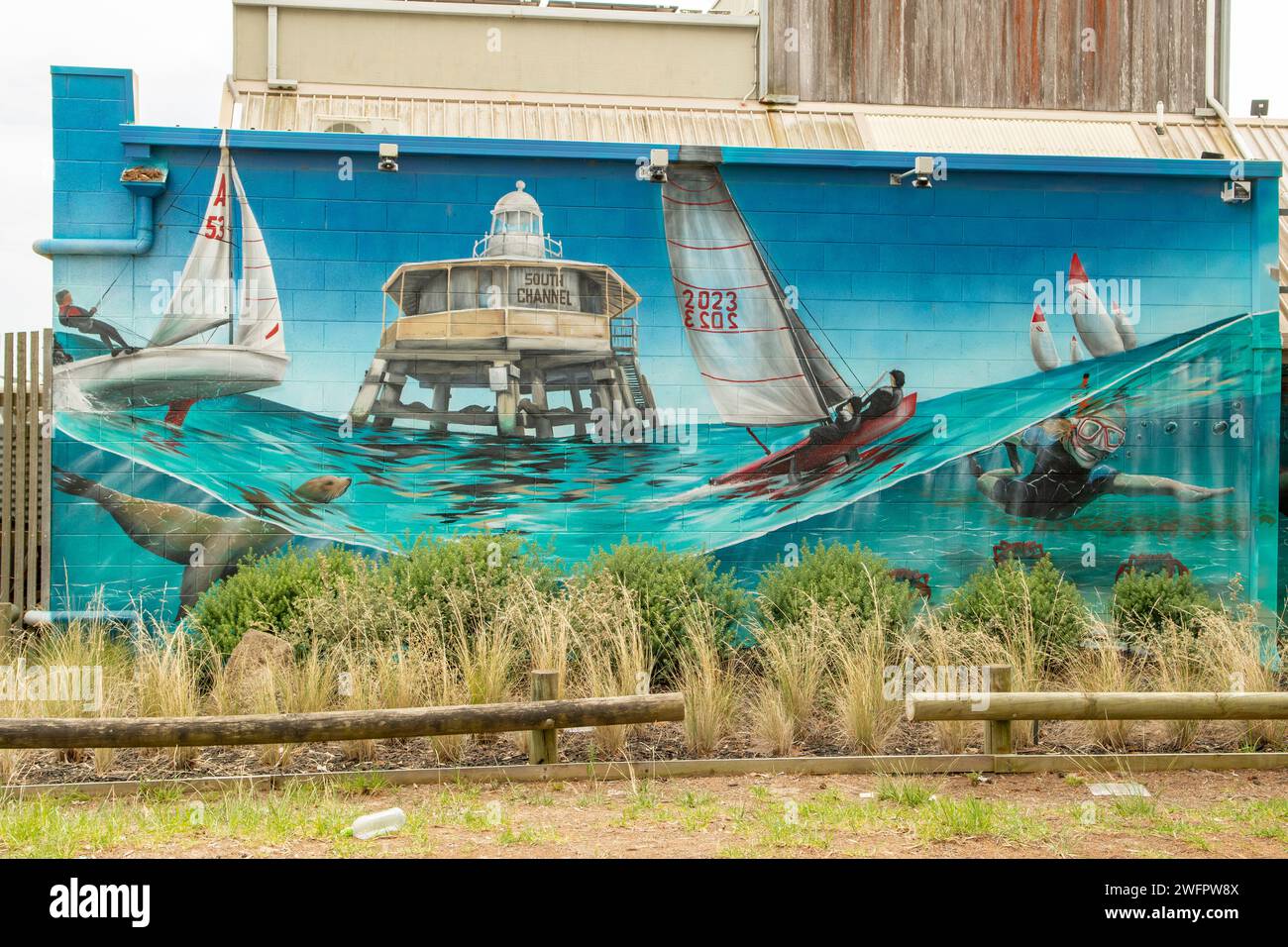 Seascape Street Art, Rye, Victoria, Australie Banque D'Images