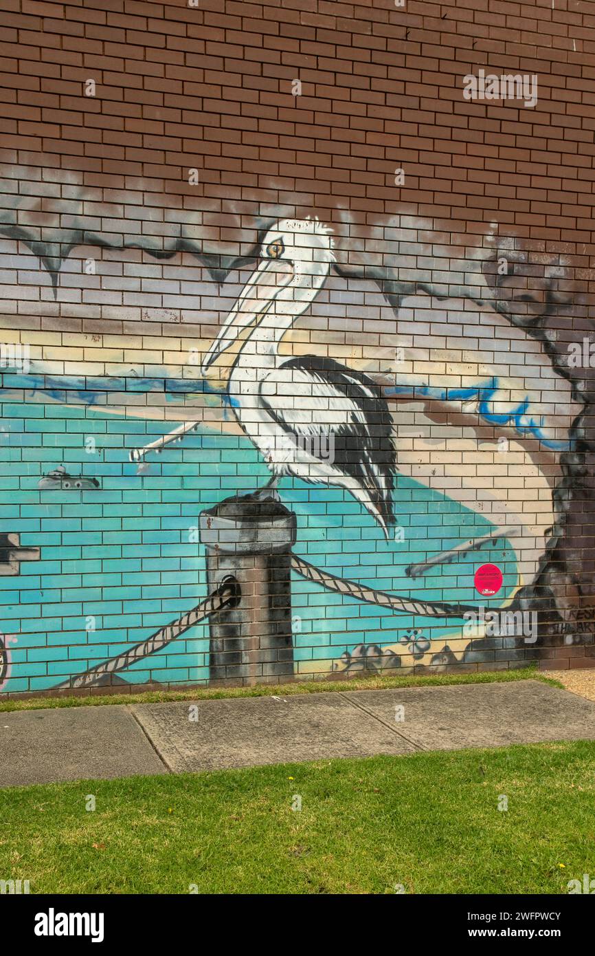 Pelican Wall Street Art, Hastings, Victoria, Australie Banque D'Images