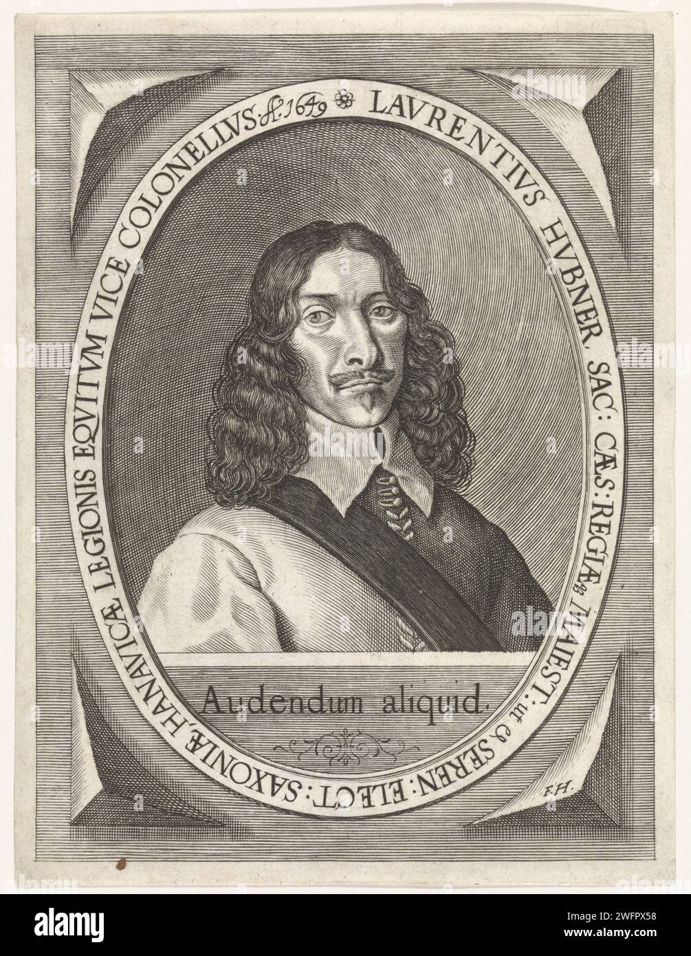Portrait de Laurentius Hubner, Friedrich van Hulsen, 1649 estampe de Laurentius Hubner, à droite dans un ovale avec une bordure en latin. Frankfurt am main gravure sur papier personnes historiques Banque D'Images