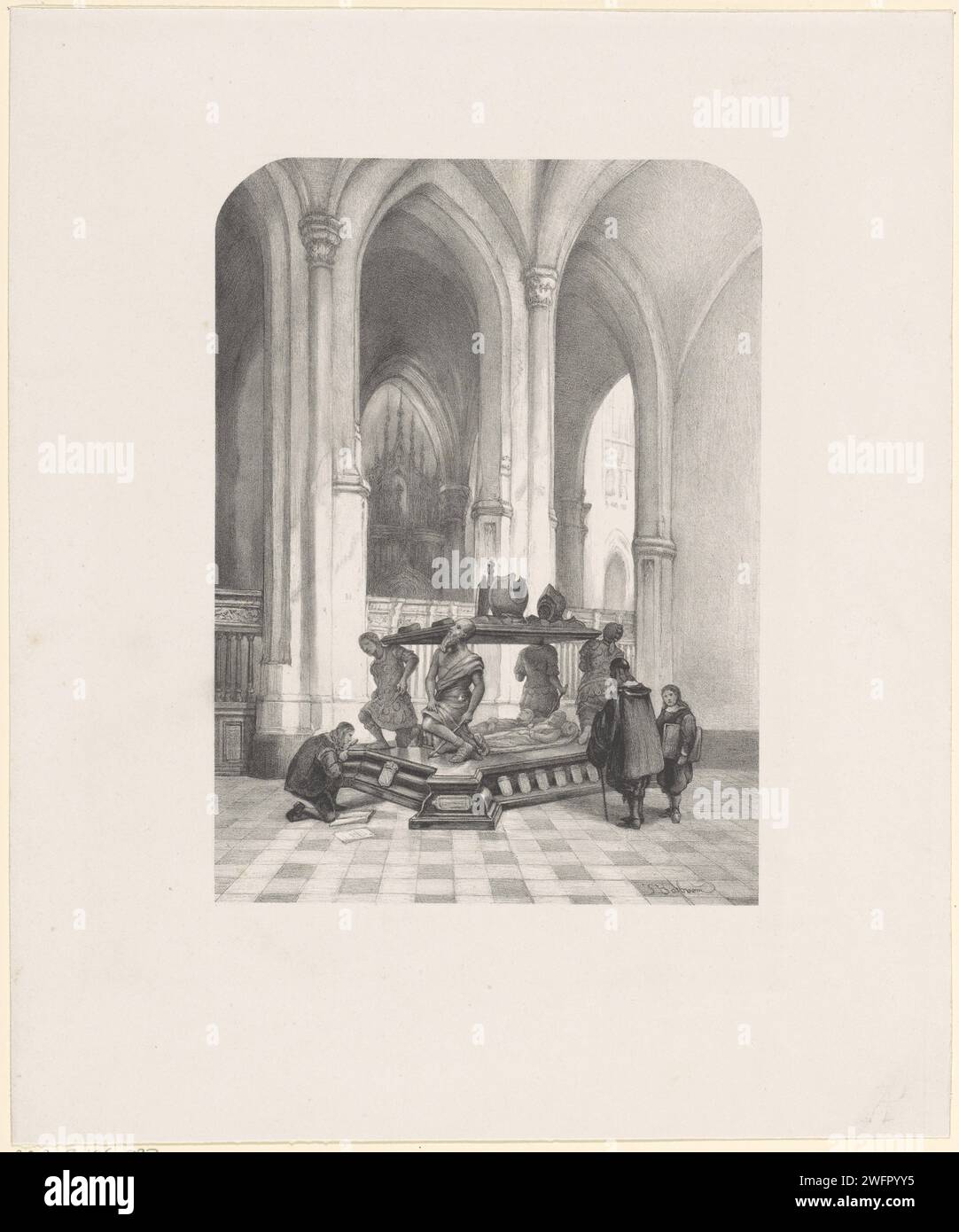 Graf monument pour Engelbrecht II, Comte de Nassau-Dillenburg-Breda, 1504, 1838-1887 estampe Graf Monument pour Engelbrecht II dans le Prinsenkapel de l'onze-Lieve-Vrouwekerk à Breda, mort le 31 mai 1504. Il y a un certain nombre de chiffres autour. La tombe en papier de la Haye, tombe monumentale. Intérieur de l'église Breda Banque D'Images
