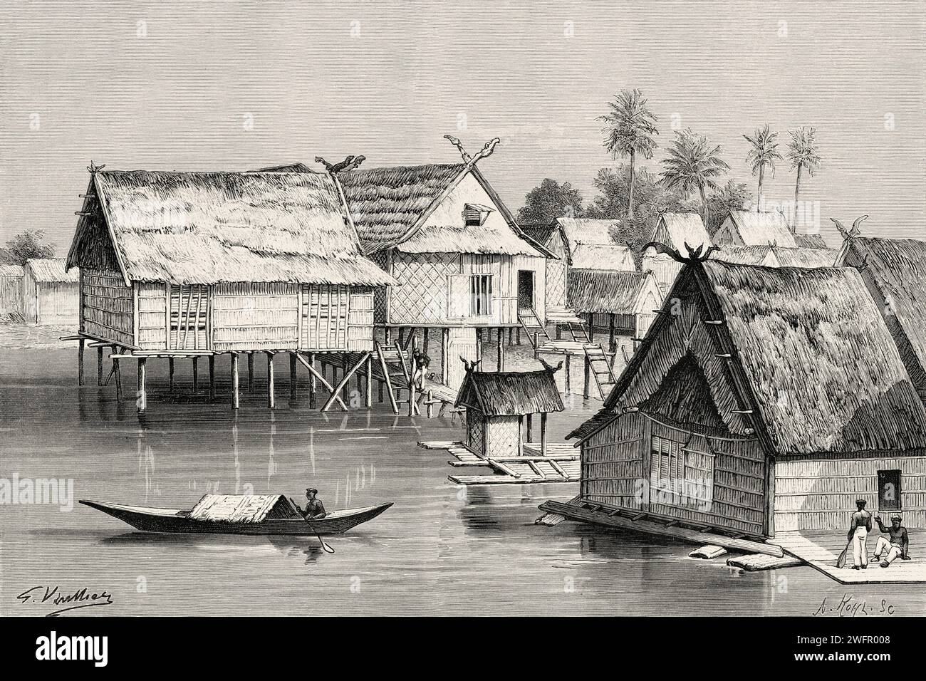 Tenggarong, Kalimantan oriental. Île de Bornéo, Indonésie. De Koutei à Banjarmasin, un voyage à travers Bornéo par Carl Bock (1849 - 1932) Banque D'Images