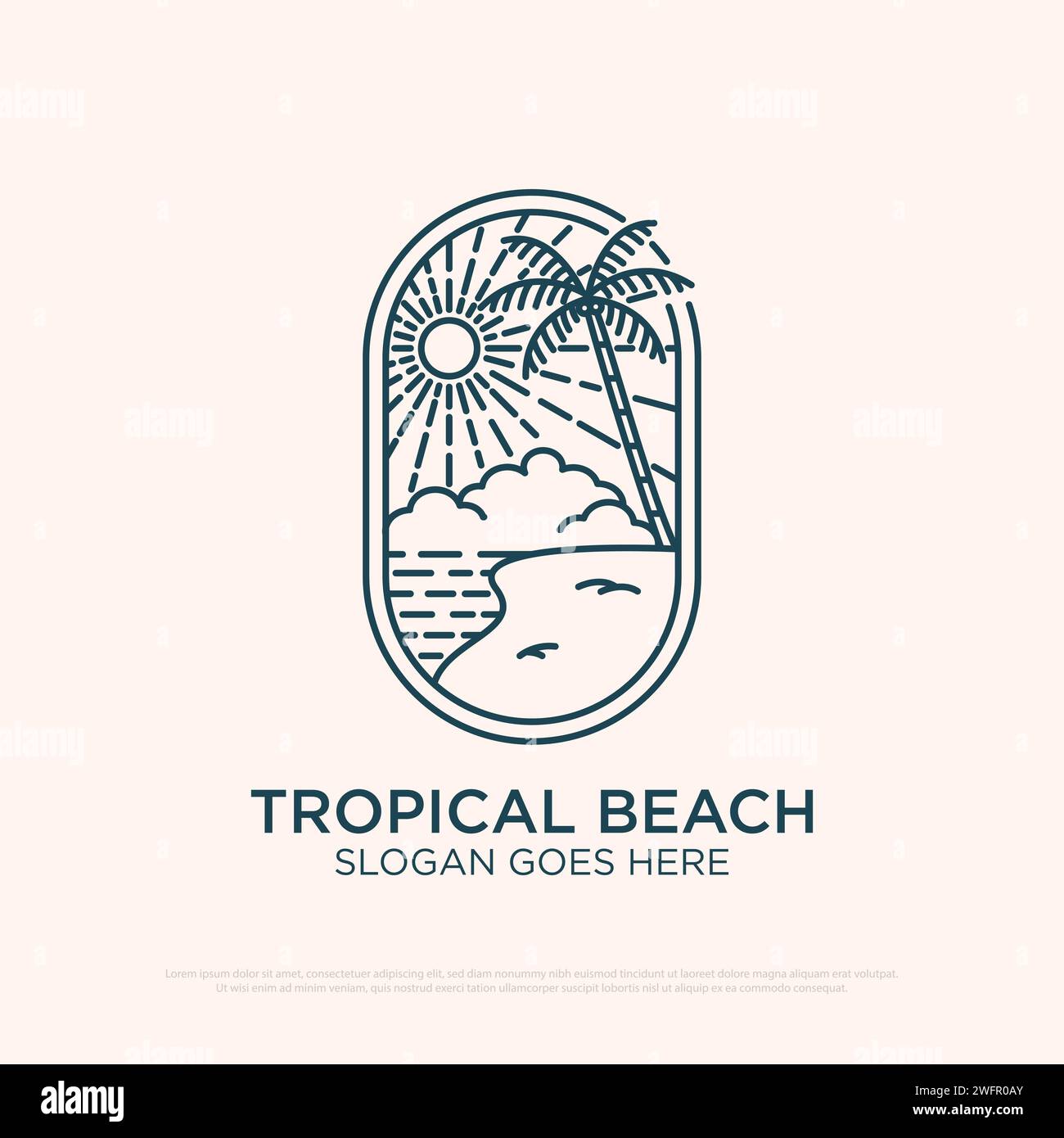 Design de logo Tropical Beach avec un modèle d'illustration minimaliste vectoriel simple au trait d'art, des designs de logo d'été Illustration de Vecteur