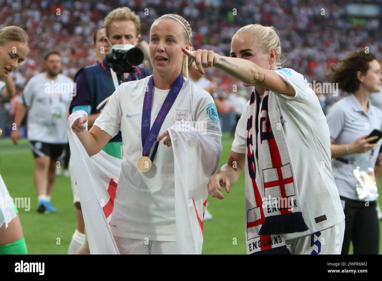 Beth Mead et Alex Greenwood UEFA Women's Euro final 2022 Angleterre - Allemagne au stade de Wembley, Londres, 31 juillet 2022 Banque D'Images