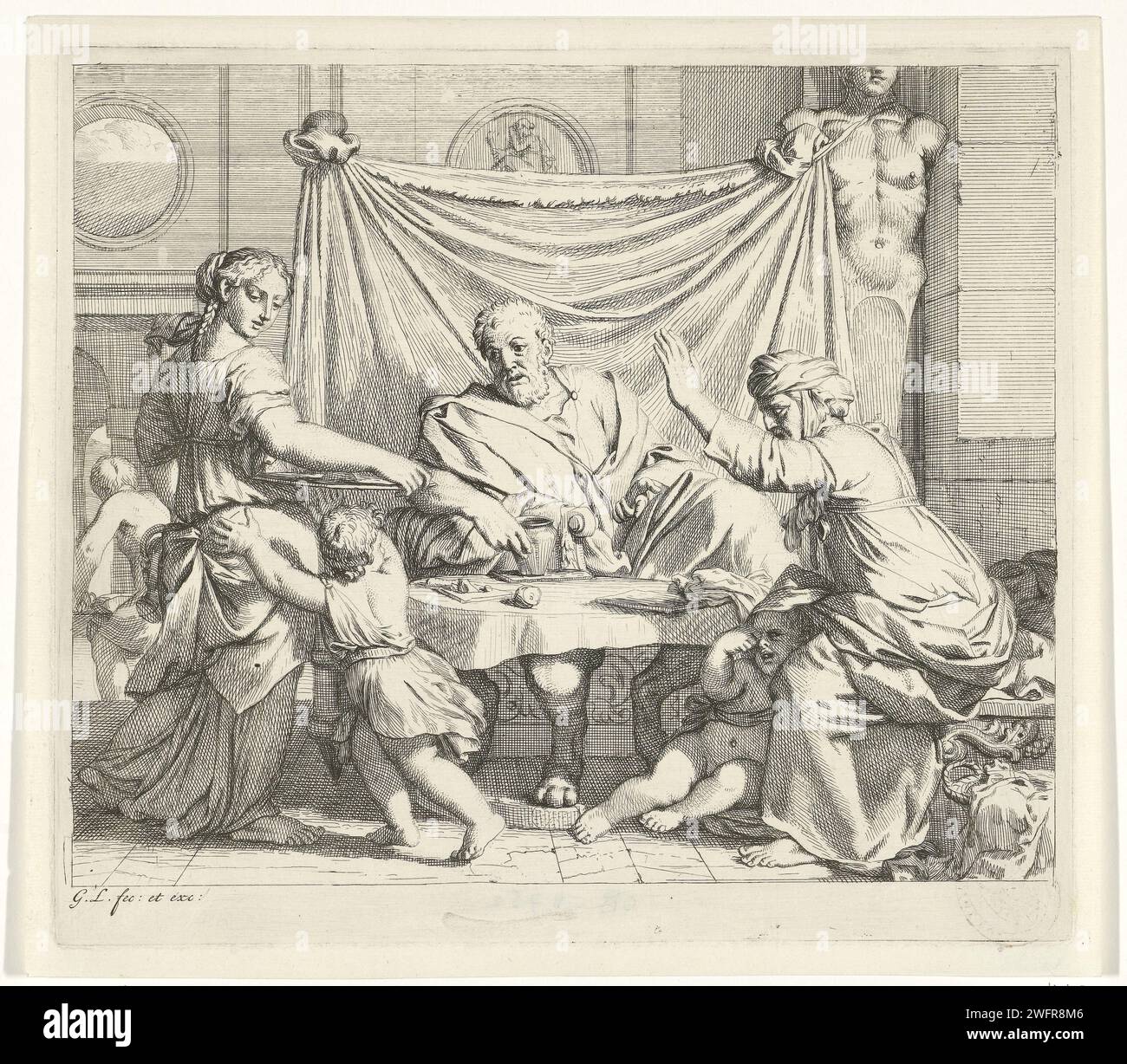 Abraham et Sara à la table, Gerard de Lairesse, 1665 estampe Abraham ...