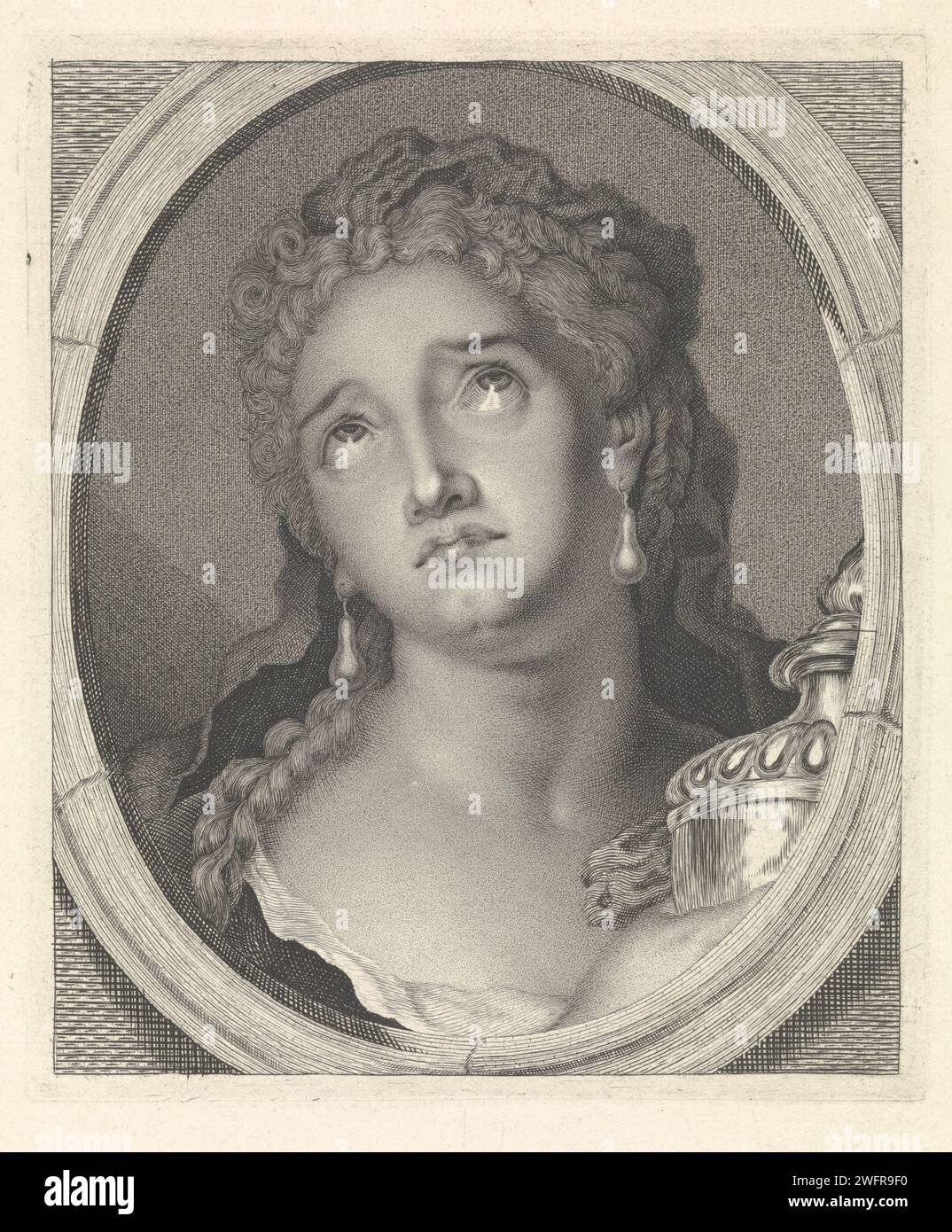 Adrienne Lecouvret dans le rôle de Cornelia avec une urne avec les cendres de son mari Pompeus, Pieter Lyonet, d'après Pierre Imbert Drevet, d'après Charles -Antoine Coypel, 1716 - 1789 actrice Adrienne Lecouvreur dans le rôle de Cornelia dans la mort de Pompée de Pierre Corneille. Dans ses mains une urne avec les cendres de son mari Pompée. France gravure sur papier personnages historiques - BB - femme. urne. portrait d'acteur, actrice Banque D'Images