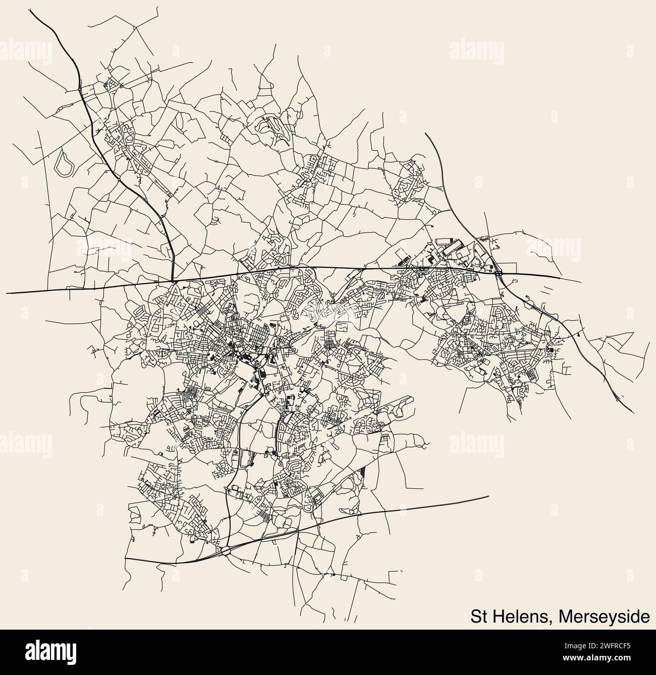 Carte des rues de l'ARRONDISSEMENT MÉTROPOLITAIN DE ST HELENS, MERSEYSIDE Illustration de Vecteur