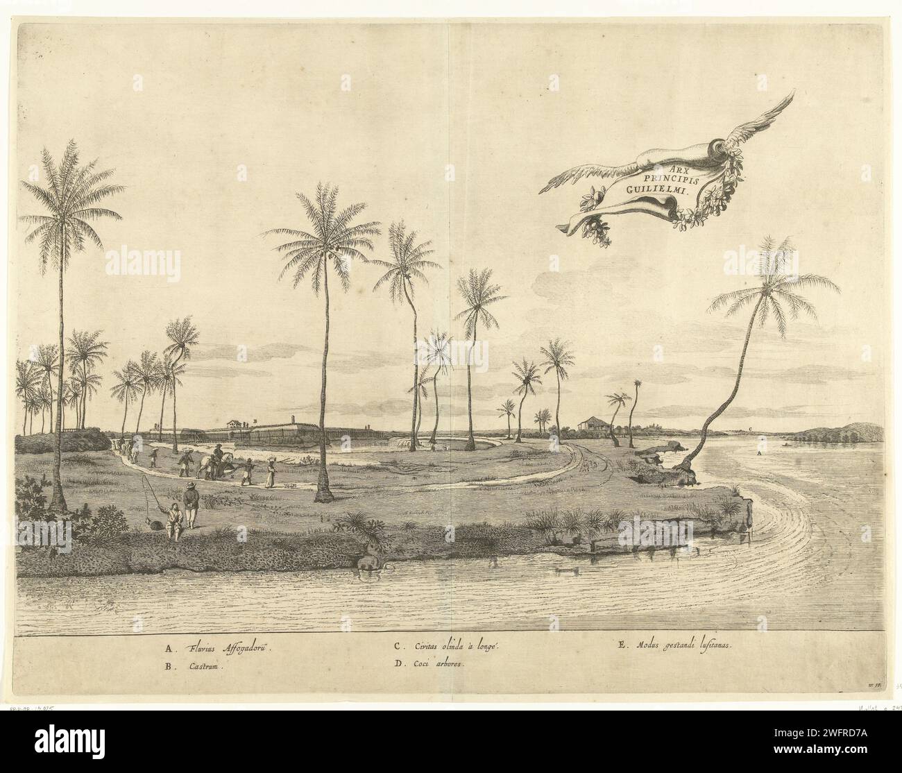 Vue du fort Prins Willem à Affogados, ca. 1636-1644, Jan van Brosterhuyzen, d'après Frans Jansz Post, 1647 print vue du fort Prins Willem in Affogados in Pernambuco, ca. 1636-1644. Pays-Bas papier gravure / gravure forteresse Pernambuco Banque D'Images