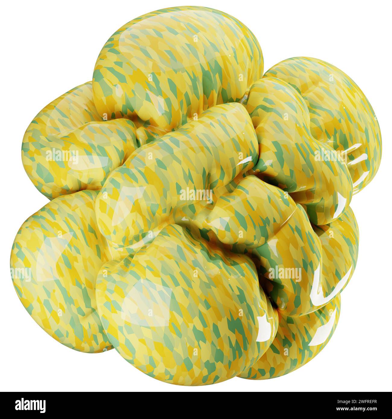 Illustration de forme abstraite gonflée en 3D. Design d'objet jaune bouffant. Banque D'Images