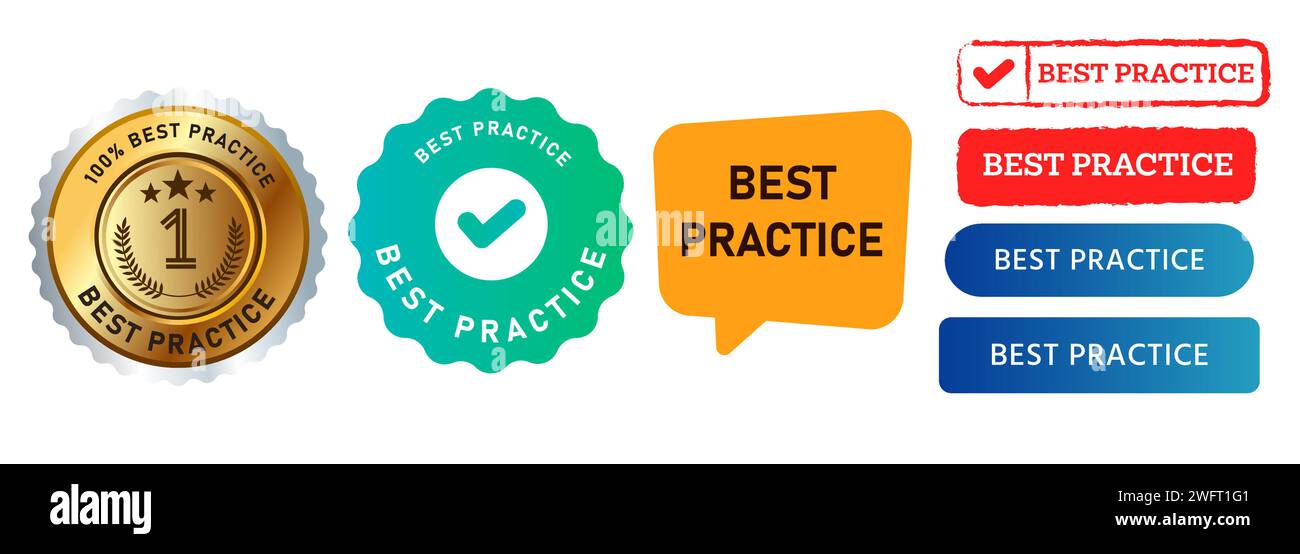best practice timbre bouton emblème sceau bulle de parole perfection discipline processus de qualité Illustration de Vecteur