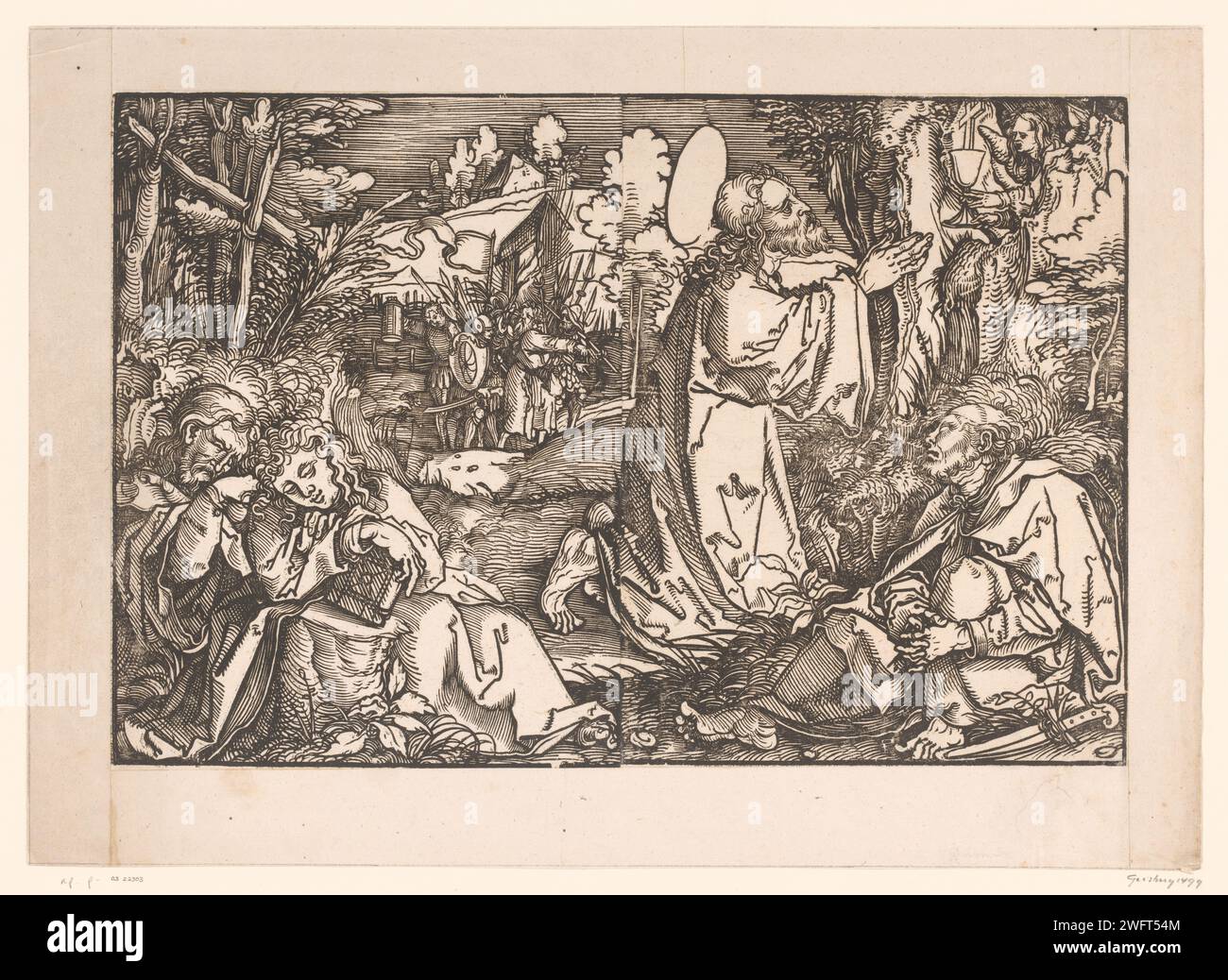 Christ dans la cour de Getsémani, Anonyme, Hans Weiditz, c. 1522 papier imprimé la prière du Christ dans le jardin de Gethsémani pendant la nuit Banque D'Images