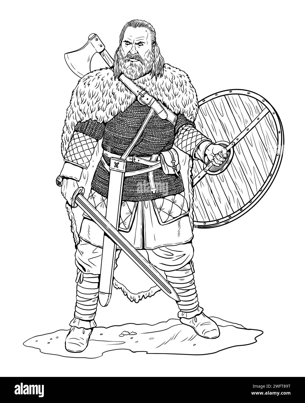 Dessin guerrier germanique. Illustration avec des ennemis romains. Banque D'Images
