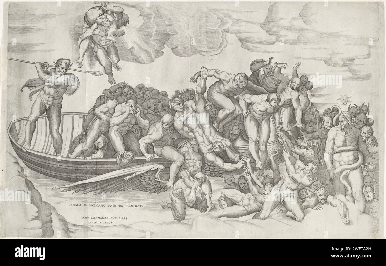 Le jugement dernier, Nicolò della Casa, d'après Michel-Ange, 1548 Imprimer Un détail de la fresque 'le jugement dernier' de Michel-Ange dans la chapelle Sixtine. Imprimeur : Italiaaprès peinture par : Vaticaanstadpublisher : Rome gravure sur papier jugement dernier Banque D'Images