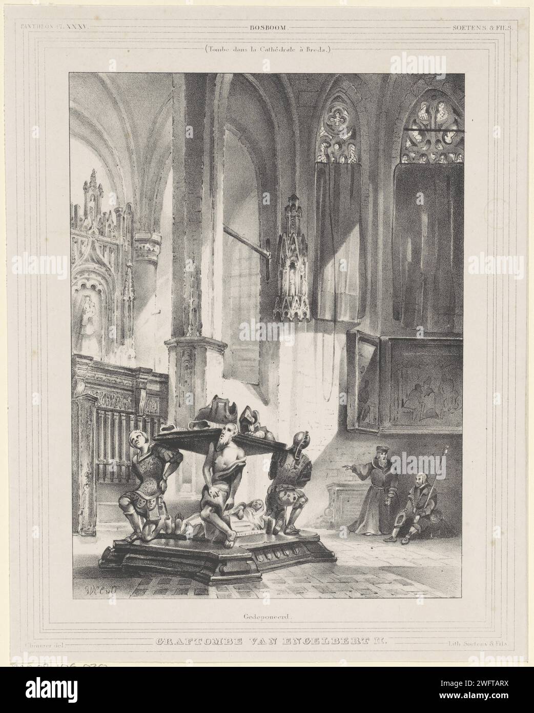 Monument funéraire pour Engelbrecht II, comte de Nassau-Dillenburg-Breda, 1504, c. 1837 - c. 1840 imprimer Monument Graf pour Engelbrecht II dans le Prinsenkapel de l'onze-Lieve-Vrouwekerk à Breda, mort le 31 mai 1504. Dans la marge supérieure et dans la marge inférieure une ligne de texte en néerlandais. En haut à gauche 'Pantheon pl. XXXV '. La tombe en papier de la Haye, tombe monumentale. Intérieur de l'église Breda Banque D'Images