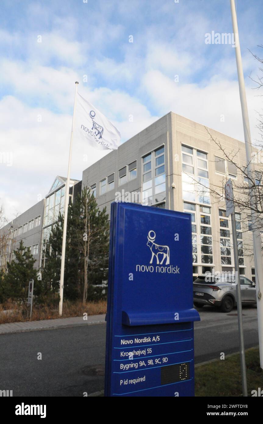 Copenhague, Danemark /01 février 2024/.Nom danois Novo Nordisk dans la capitale danoise Copenhague Danemark. (Photo.Francis Joseph Dean/Dean Pictures) Banque D'Images