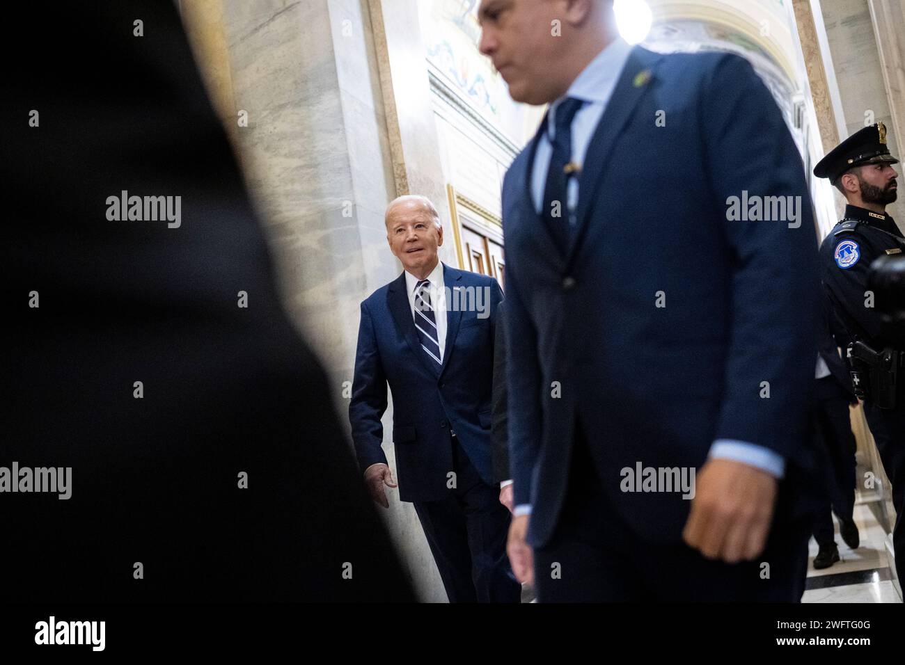 Washington, États-Unis. 01 février 2024. Le président Joe Biden arrive au Capitole des États-Unis pour le petit déjeuner de prière national, à Washington, DC, le jeudi 1 février, 2024. (Graeme Sloan/Sipa USA) crédit : SIPA USA/Alamy Live News Banque D'Images