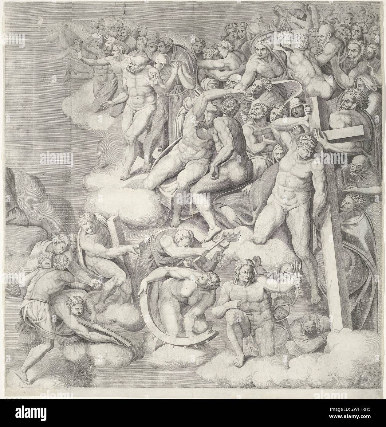 Le jugement dernier, Nicolò della Casa, d'après Michel-Ange, 1548 Imprimer Un détail de la fresque 'le jugement dernier' de Michel-Ange dans la chapelle Sixtine. Imprimeur : Italiaaprès peinture par : Vaticaanstadpublisher : Rome gravure sur papier jugement dernier Banque D'Images