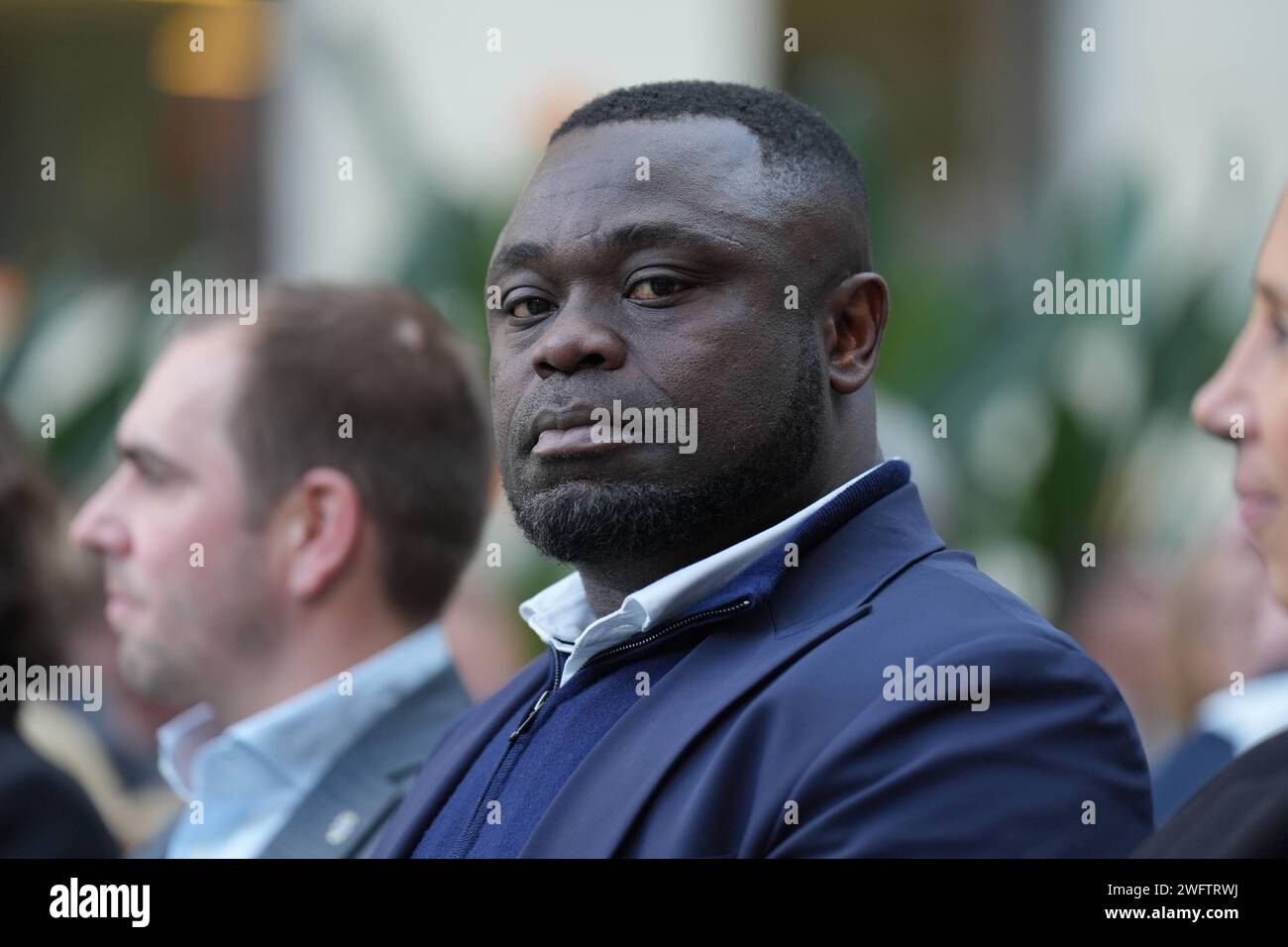 EM - Kick-off im Auswaertigen AMT Gerald Asamoah beim EM-Kick-off des Auswaertigen AMT zur Entsendung der Fussballbotschaterinnen und Fussballbotschafer, Berlin, 01.02.2024 Berlin Deutschland *** EM Kick off au ministère fédéral des Affaires étrangères Gerald Asamoah au démarrage EM du ministère fédéral des Affaires étrangères pour envoyer les ambassadeurs de football Berlin, 01 02 2024 Berlin Berlin Allemagne Banque D'Images