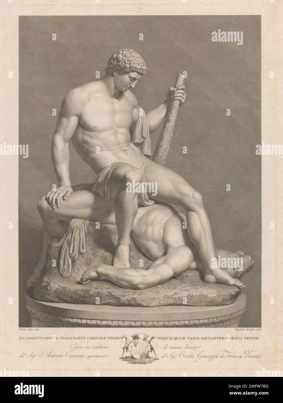 Wesus en de Minotaurus, Raphael Morghen, d'après buonventura salesa, d'après Antonio Canova, 1768 - imprimer Une sculpture de Thesisus qui est sur le Minotaurus nouvellement étincelant, par le sculpteur italien Antonio Canova. Imprimeur : Veniceafter dessin par : Italyafter sculpture par : Italie gravure sur papier Theseus tue le Minotaure. pièce de sculpture, reproduction d'une pièce de sculpture Banque D'Images