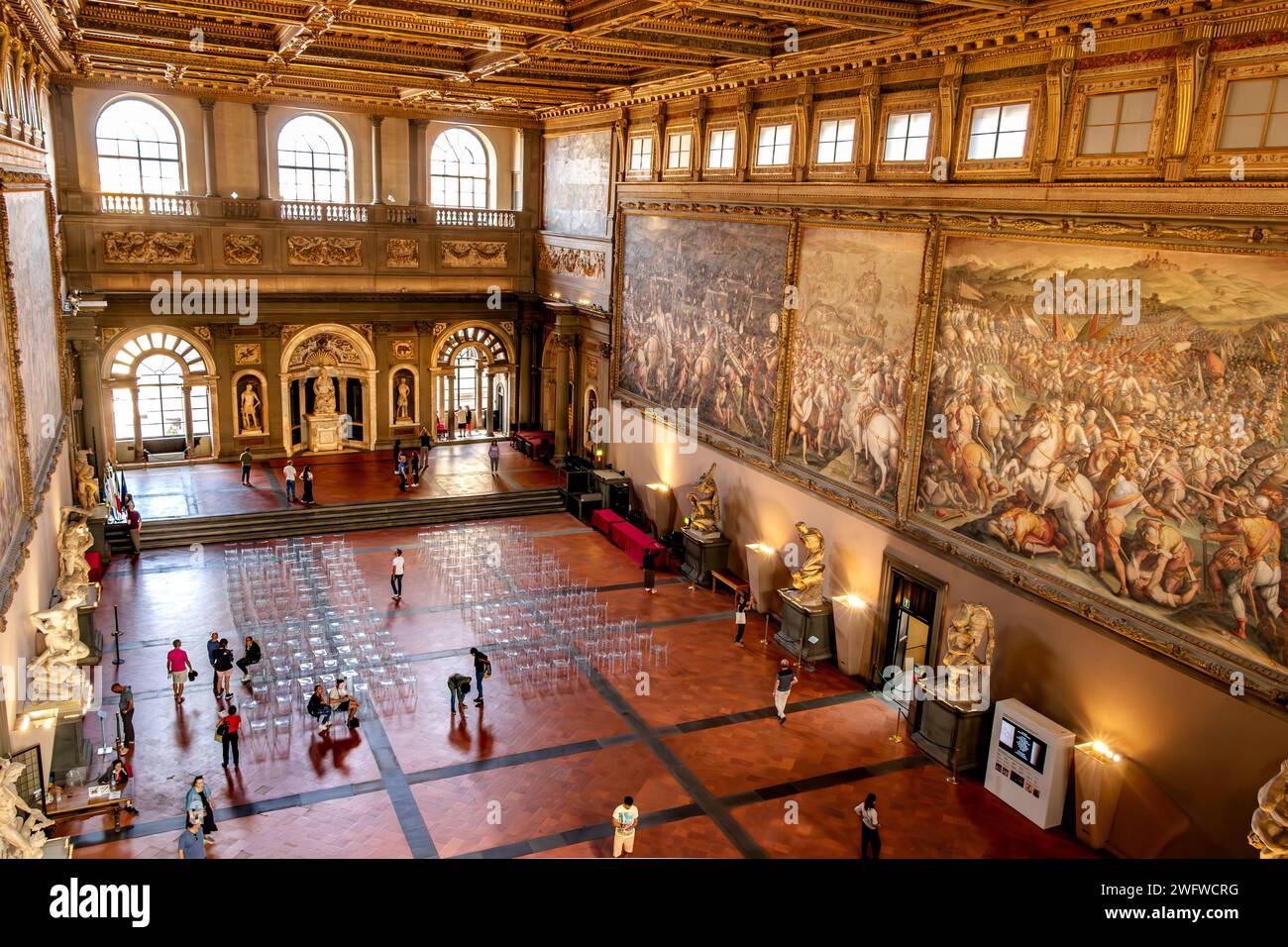 Salle des cinq cents, ou Salone dei Cinquecento , à l'intérieur du Palazzo Vecchio , Florence , Italie Banque D'Images