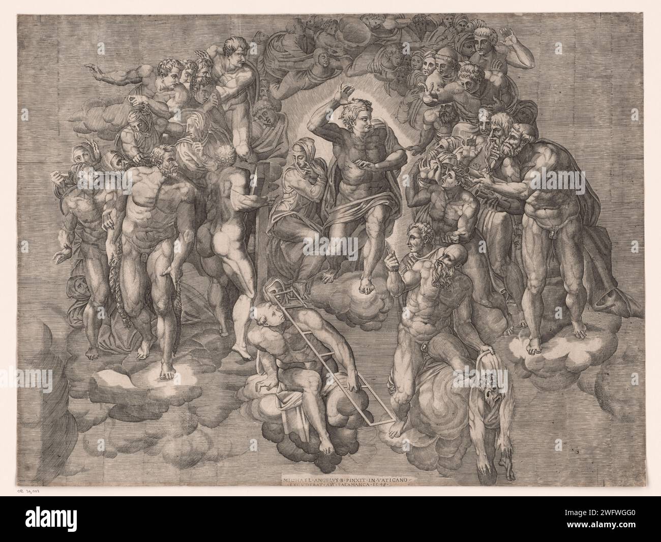 Le jugement dernier, Nicolò della Casa, d'après Michel-Ange, 1548 Imprimer Un détail de la fresque 'le jugement dernier' de Michel-Ange dans la chapelle Sixtine. Imprimeur : Italiaaprès peinture par : Vaticaanstadpublisher : Rome gravure sur papier jugement dernier Banque D'Images