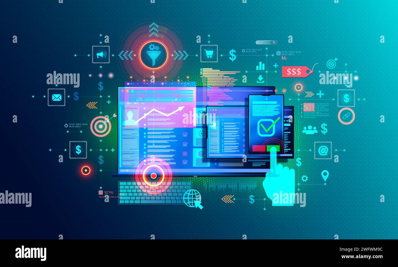 Optimisation du taux de conversion - CRO - amélioration d'un site Web ou d'une page de destination pour augmenter le pourcentage de visiteurs qui effectuent une action souhaitée - concept Banque D'Images