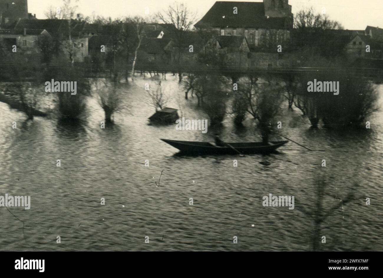 Inondation de l'Elbe près de Domitz an der Elbe, Allemagne, 1940-10-04 Banque D'Images