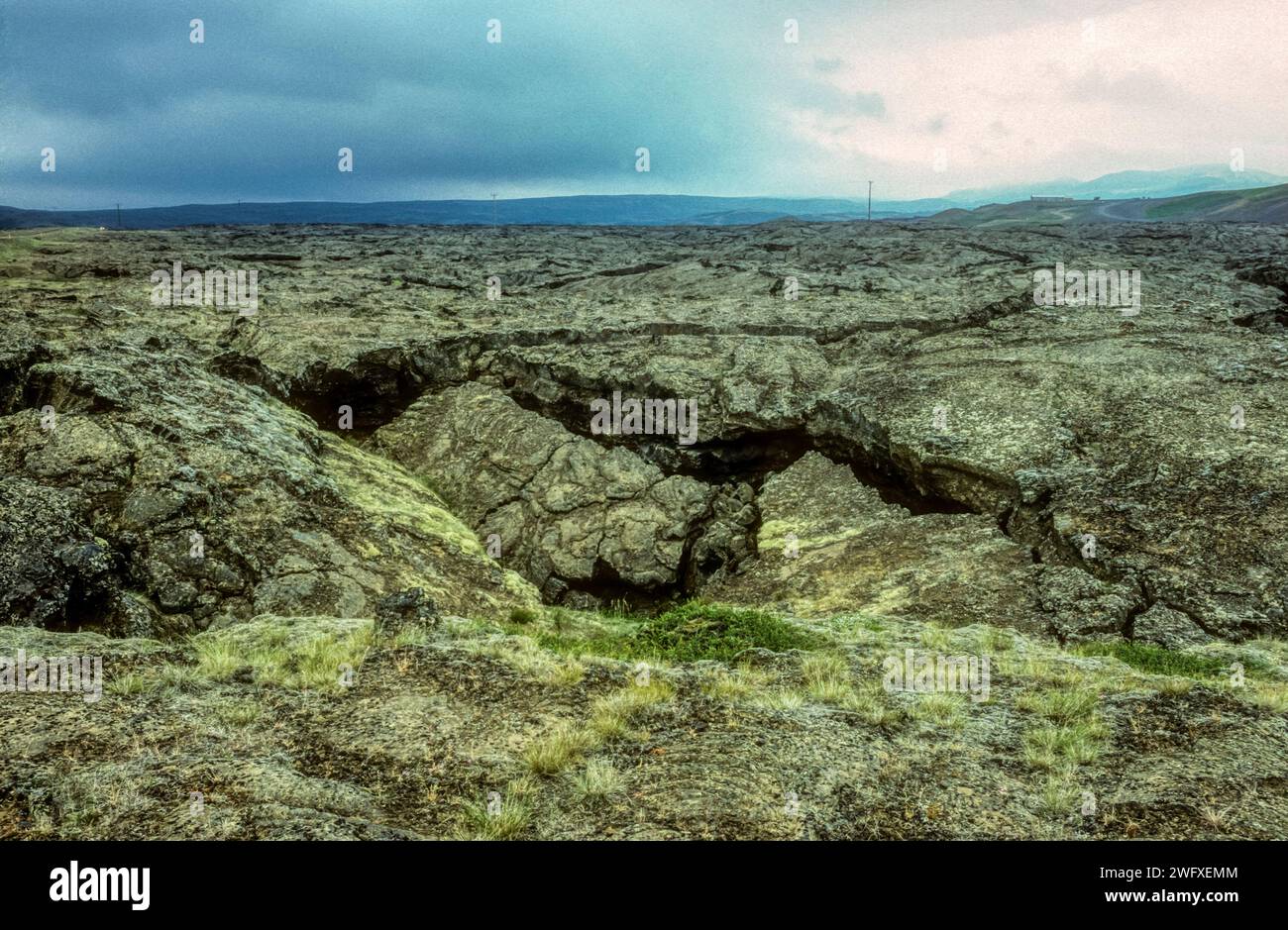 Image d'archive de 1991 du champ de lave d'Eldhraun dans le sud-est de l'Islande. Banque D'Images