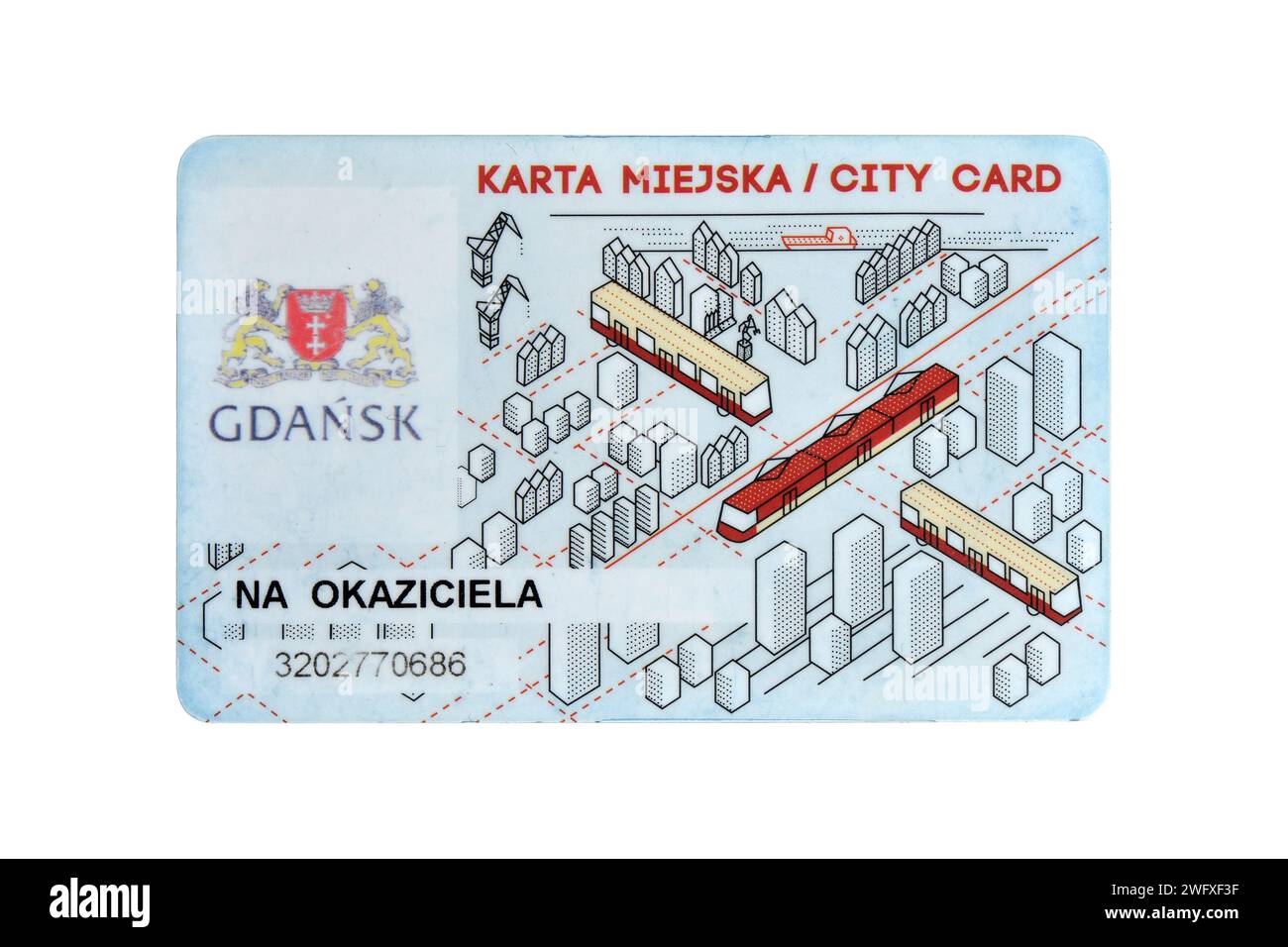 Utilisé Gdansk Pologne carte de ville de transport public isolé sur blanc Banque D'Images