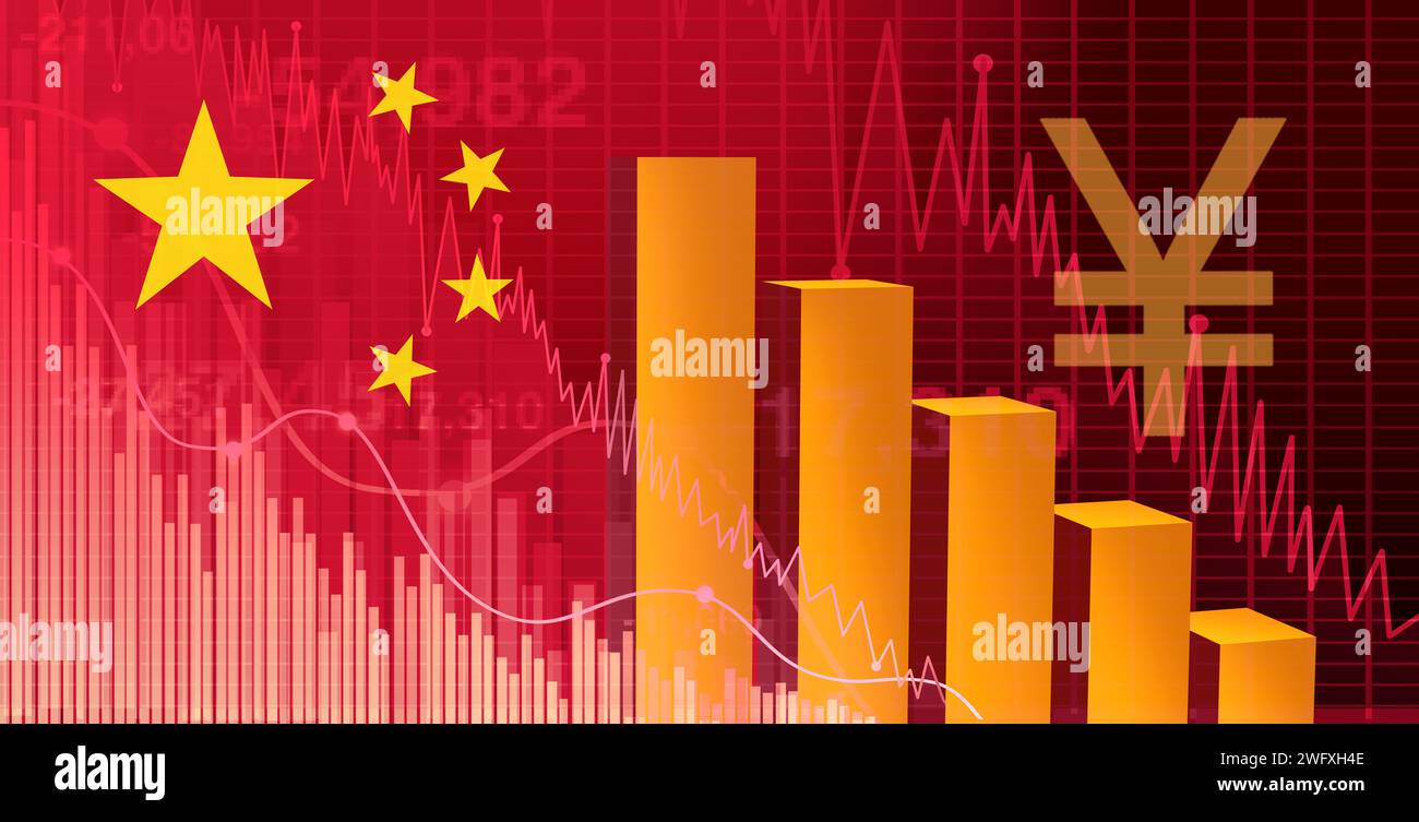 Le déclin économique de la Chine et les prévisions financières du marché boursier de Pékin comme un symbole de l'investissement dans la crise asiatique ou le sentiment des investisseurs dans l'économie chinoise. Banque D'Images