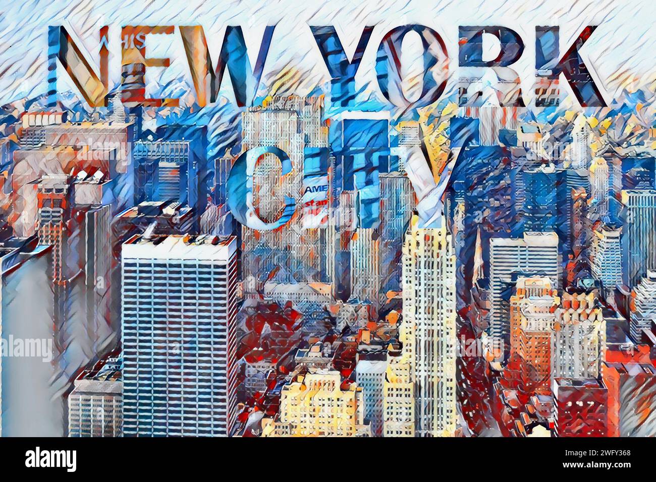 Pintura digital de um conjunto de Edifício em Nova Iorque Banque D'Images
