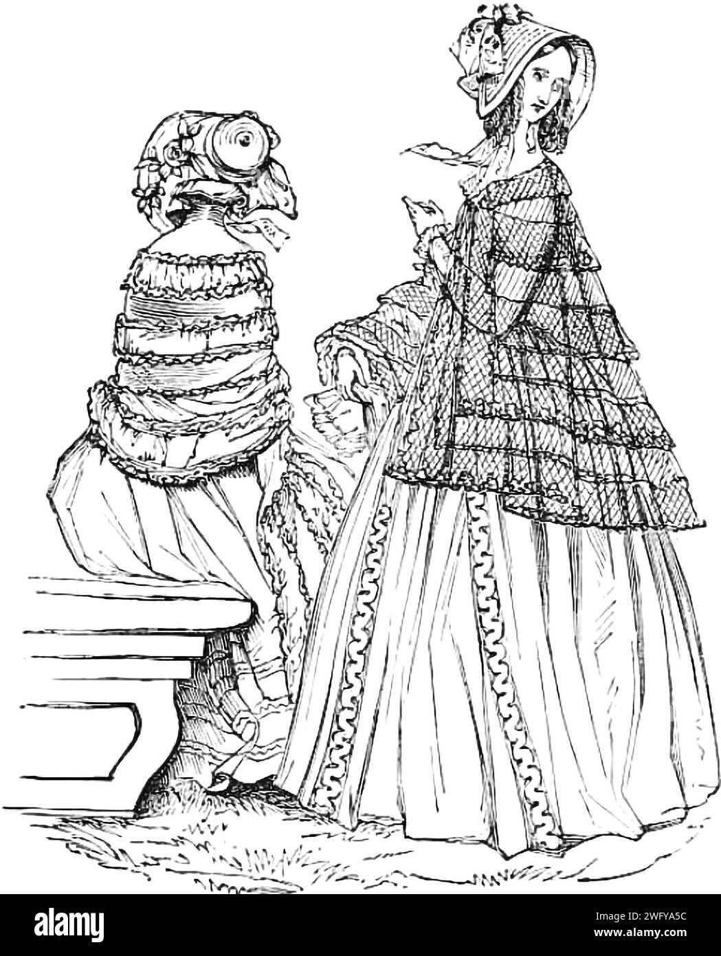 Dessin intitulé « Fashion for May » tiré de « Illustrated London News », 14 mai 1842. Il s'agit du premier magazine d'information hebdomadaire illustré au monde. Banque D'Images