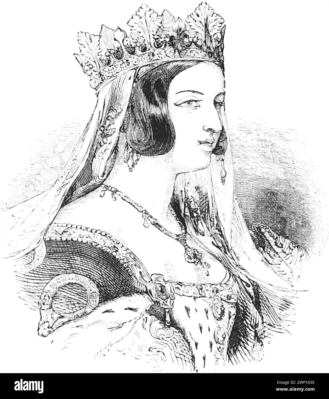 'Sa majesté en tant que reine Philippa' dans 'Illustrated London News', 14 mai 1842 (la reine Victoria habillée pour un bal dans le palais). Banque D'Images
