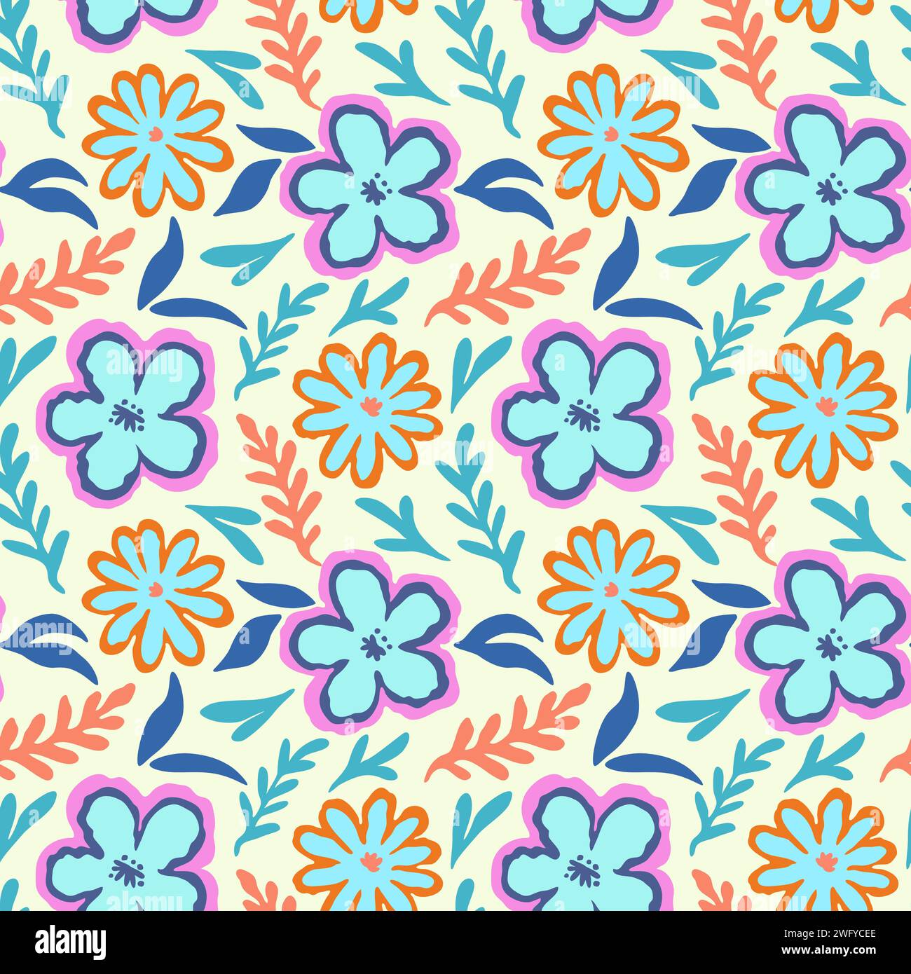 Motif sans couture avec des éléments floraux doodle. Illustration vectorielle. Illustration de Vecteur