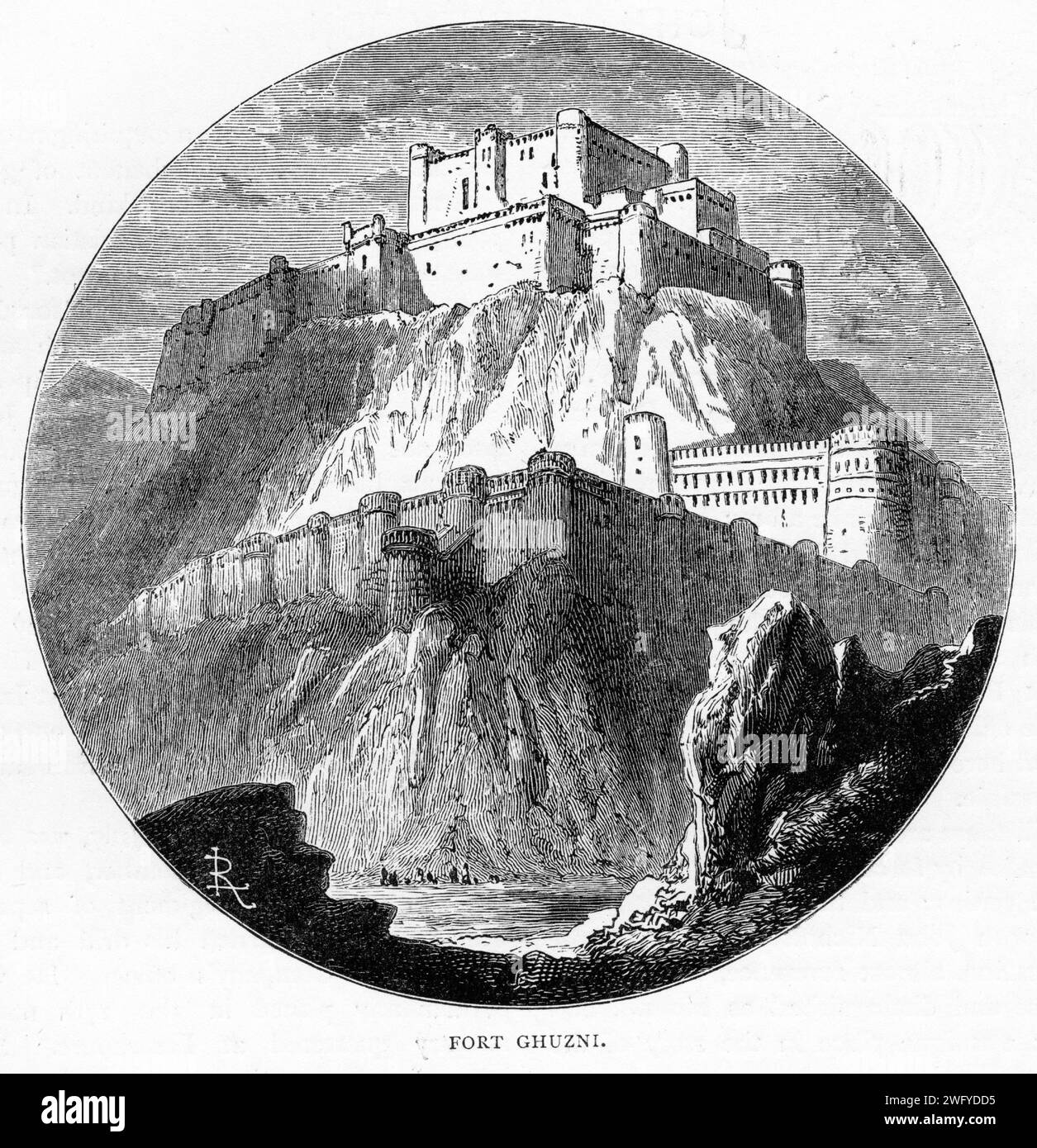 Gravure du fort Ghunzi. Ghazni est une ville du centre de l'Afghanistan, vers 1900 Banque D'Images