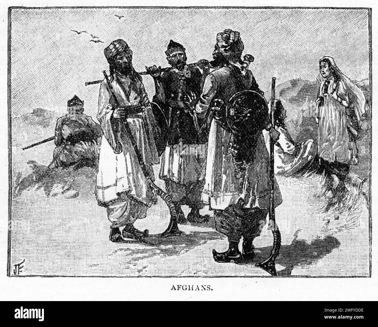 Gravure de tribus d'Afghanistan, vers 1900 Banque D'Images