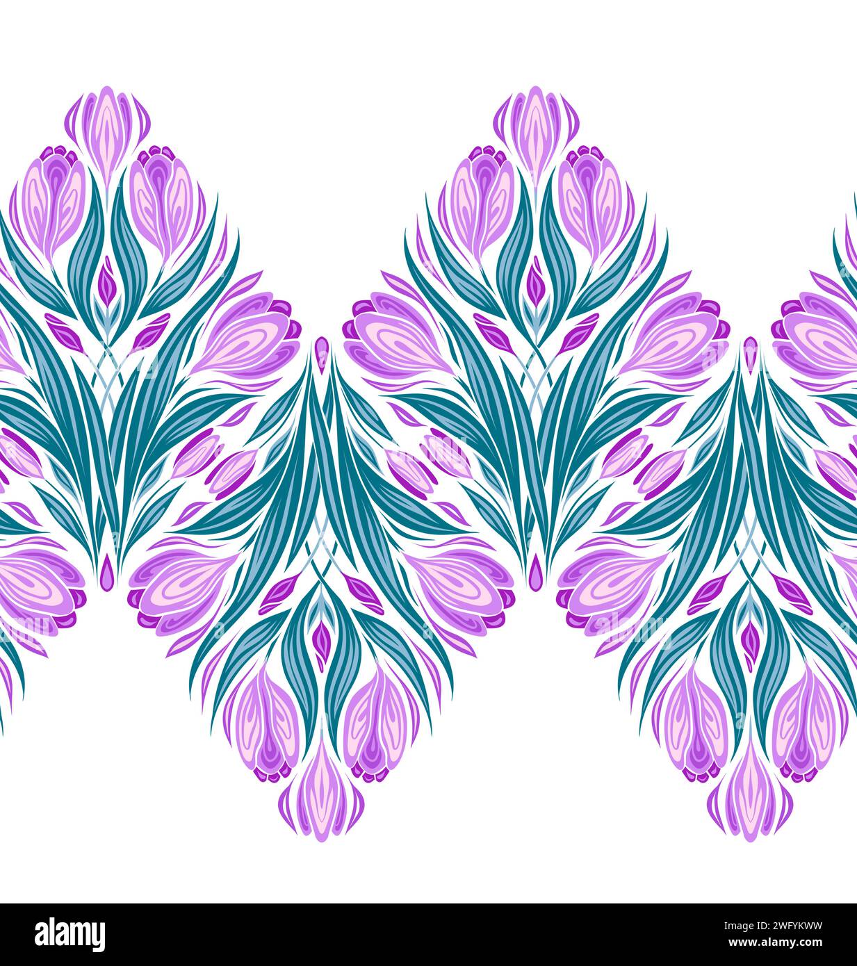 Bordure transparente vectorielle avec crocus géométriques. Frise horizontale avec des fleurs printanières décoratives isolées du fond. Texture Illustration de Vecteur