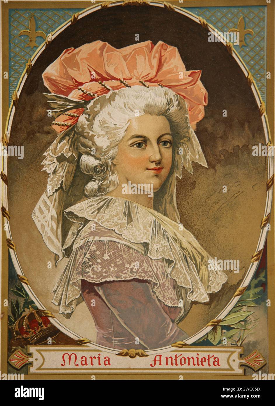 Marie-Antoinette (1755-1793) Reine consort de France, épouse de Louis XVI de France. Lithographie. Banque D'Images