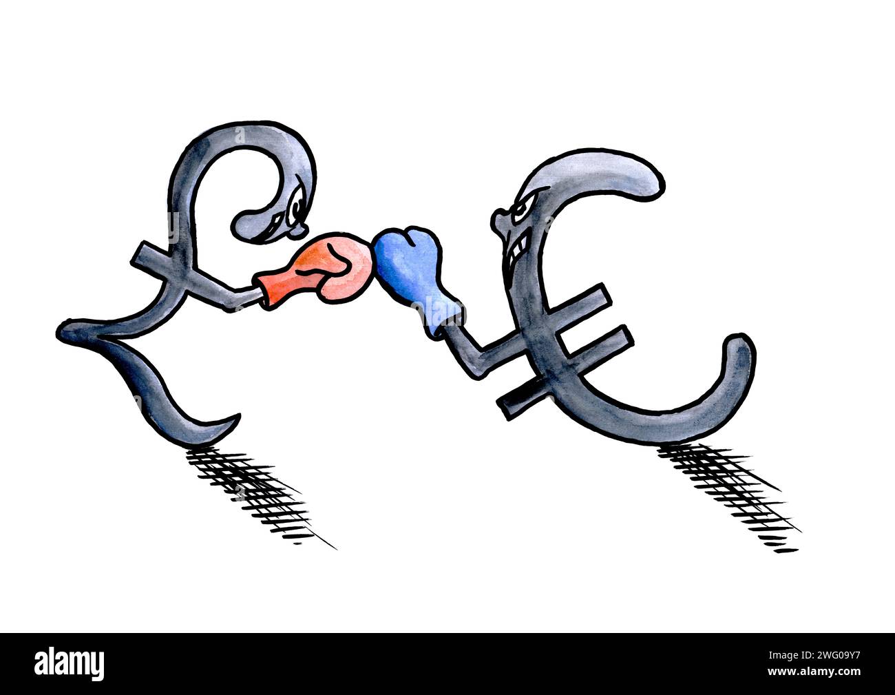 Croquis dessiné à la main de livre sterling sterling sparring avec symbole de monnaie euro. Concept d'entreprise pour le forex, le taux de change, le Brexit, le commerce extérieur balan Banque D'Images