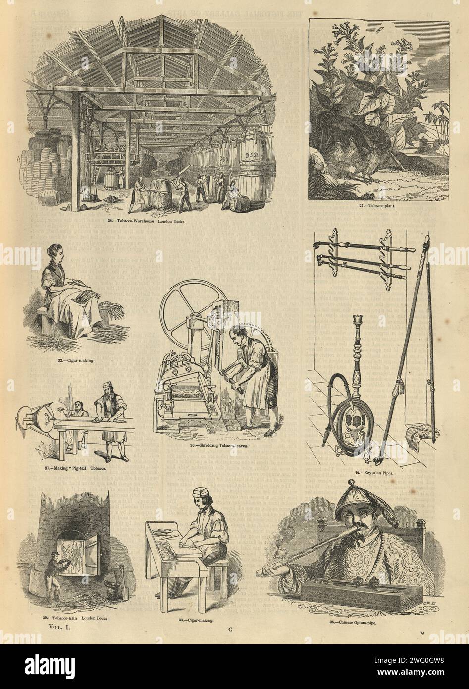 Scènes de l'industrie du tabac victorienne, années 1850, 19e siècle Banque D'Images