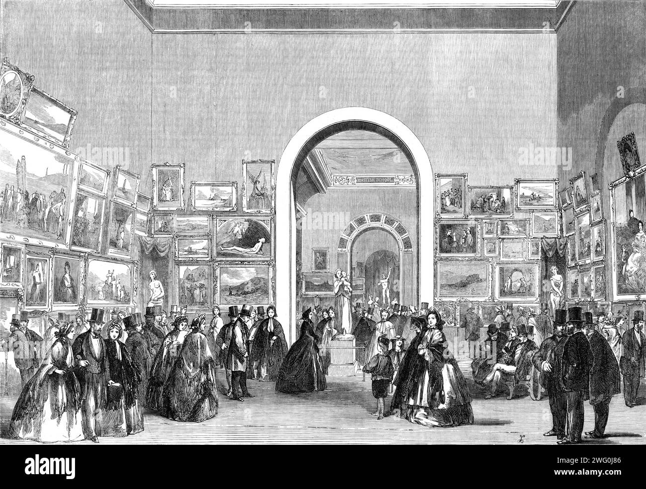 L'exposition internationale : vue de la Galerie de photos, vers l'est, 1862. '...la vue...embrasse les murs retournés de la tour orientale, et, à travers l'entrée voûtée, le saloon carré loftier sous cette tour'. L'exposition internationale est une exposition universelle qui s'est tenue du 1 mai au 1 novembre 1862 à South Kensington, à Londres. Le site abrite maintenant des musées, dont le Natural History Museum, le Victoria & amp ; Albert Museum et le Science Museum. Extrait de "Illustrated London News", 1862. Banque D'Images