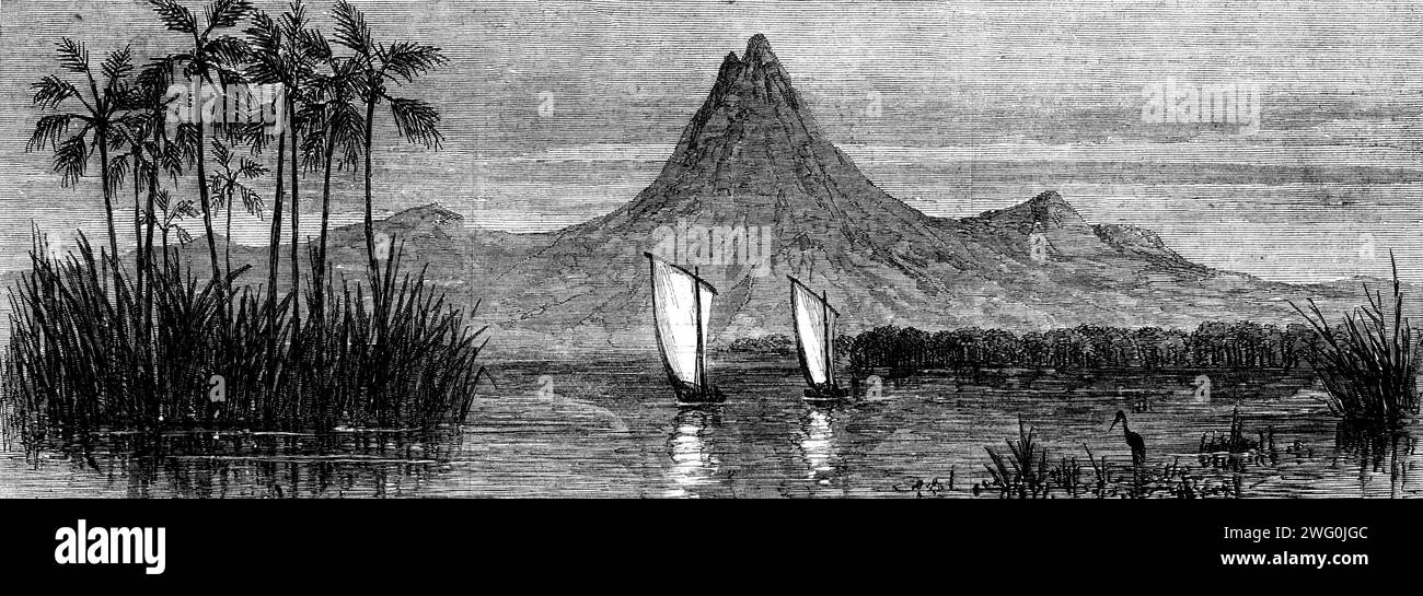 Visite de H.M.S. Gorgon à la rivière Zambesi : le concert et baleinier H.M.S. Gorgon au large de la haute colline de Makanga, dans la rivière Sheri, 1862. Gravure d'un croquis de M. Sewall, du navire Gorgon de sa Majesté. Le pionnier avait déchargé toute sa cargaison à Chupanga, et le médecin [David Livingstone] a décidé de rassembler la Lady Nyassa à cet endroit, de la remorquer jusqu'aux chutes Murchison, et de la ramener en pièces. Cela occupera probablement la meilleure partie de cette saison, de sorte que des circonstances imprévues ont déçu tous les espoirs qui se sont formés au départ...le Pioneer brou Banque D'Images