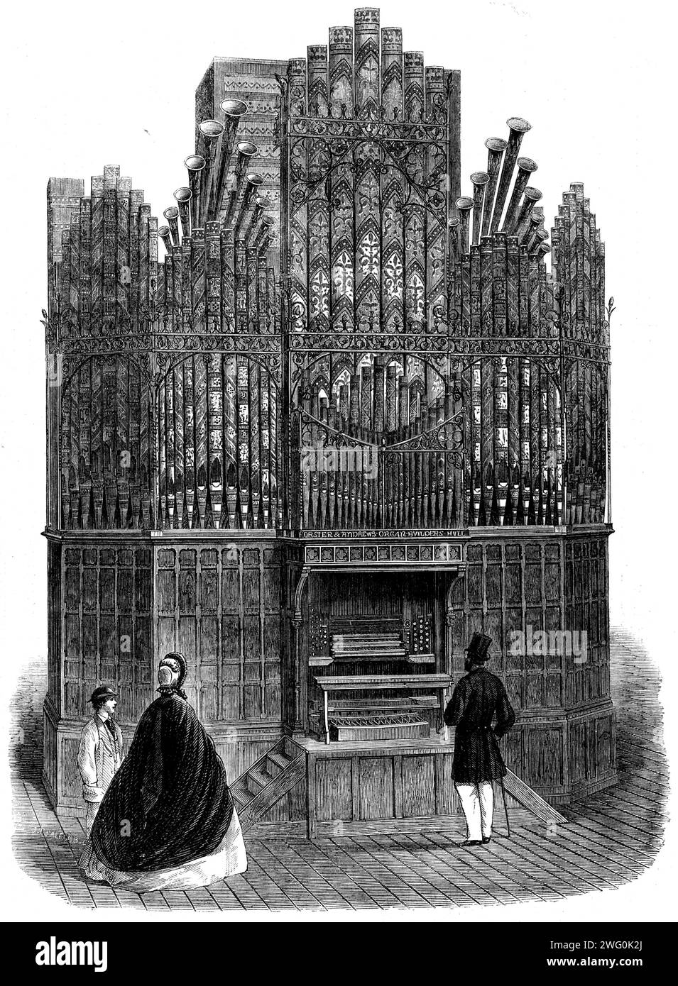 L'exposition internationale : orgue de l'église construit par MM. Forster et Andrews, de Hull, 1862. Orgue '...convient pour une grande église ou Music-hall...le métal utilisé pour les tuyaux presque tout au long de l'orgue est ce qui est appelé "métal tacheté" - un grand desideratum dans la construction d'orgue...il y a beaucoup de couplets stops, et beaucoup d'ingénieux dispositifs pour permettre à l'interprète de produire dans une grande variété de beaux effets orchestraux. L'une des principales caractéristiques de l'orgue de chœur est le grand ophicléide, ou tubercule. Ce stop finement exprimé est, sur une forte pression de vent, 9in., et est v Banque D'Images