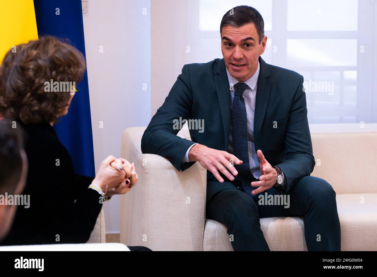 Politique espagnole 2024 : Pedro Sanchez rencontre Audrey Azoulay au Palacio de la Moncloa le Premier ministre espagnol Pedro Sanchez a été vu lors de la visite de la Directrice générale de l'UNESCO Audrey Azoulay au siège officiel du gouvernement espagnol au Palacio de la Moncloa à Madrid. Madrid Palacio de la Moncloa Madrid Espagne Copyright : xAlbertoxGardinx AGardin 20240202 Politics Audrey Azoulay UNESCO 022 Banque D'Images