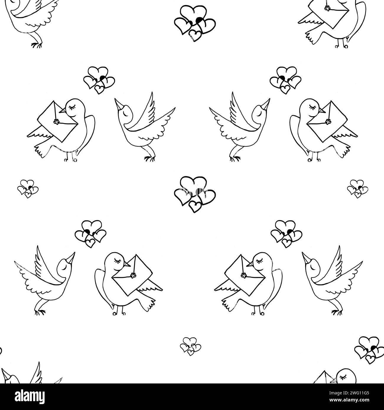 modèle sans couture avec de beaux oiseaux linéaires sur fond blanc, Banque D'Images