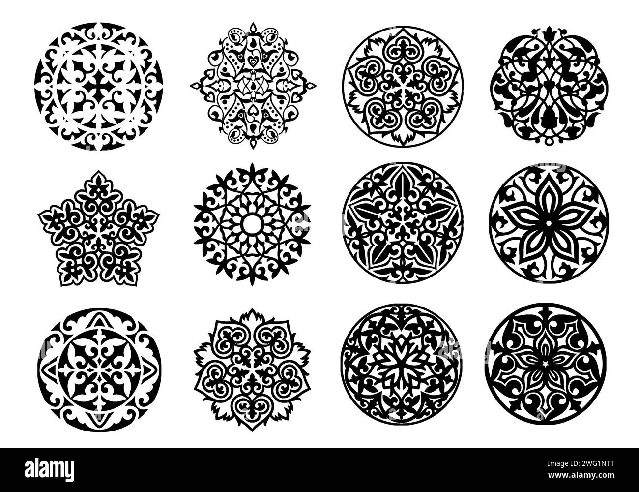 Ensemble d'ornements circulaires dans le style oriental Banque D'Images