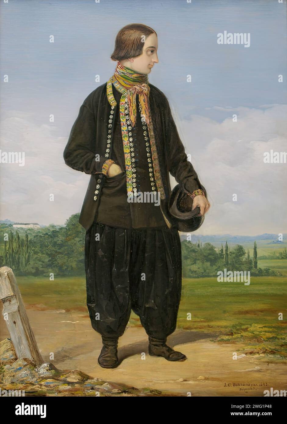 Agriculteur d'Amager, 1843. Costume folklorique gris-noir, chapeau ...