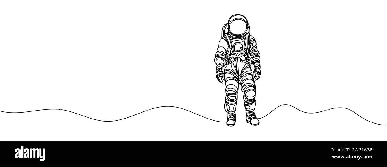 Un dessin au trait continu d'un astronaute scientifique. Concept de voyageur spatial astronaute Illustration de Vecteur