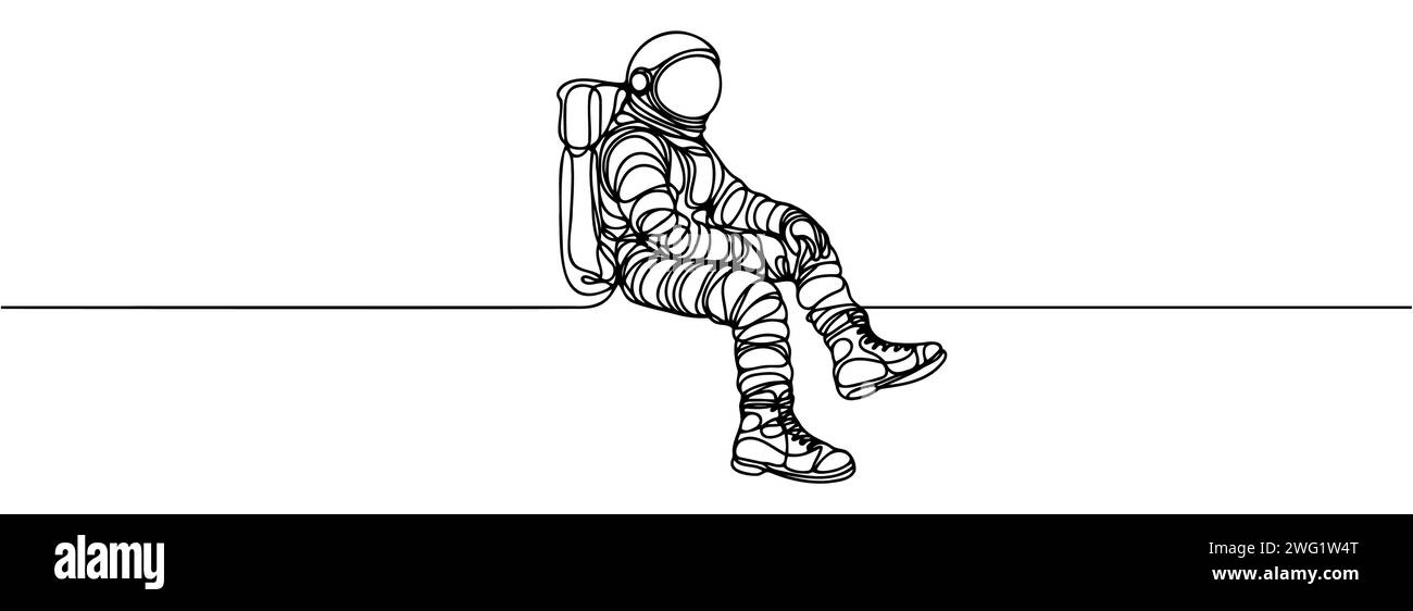 Un dessin au trait continu d'un astronaute scientifique. Concept de voyageur spatial astronaute Illustration de Vecteur