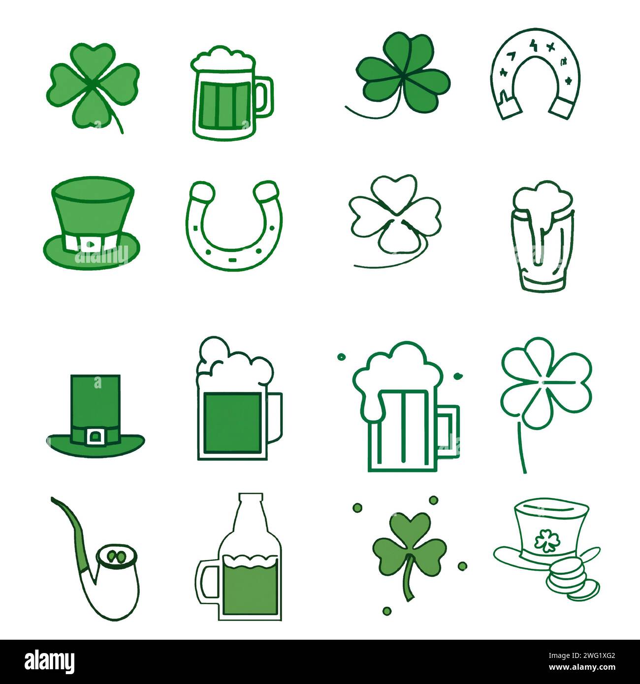 Logo de la Saint Patrick groupe d'icônes 16 différent Banque D'Images